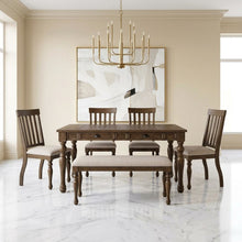 Wood Dining Table Set for 6 with Upholstered Chairs, Kitchen Table Set, Brown