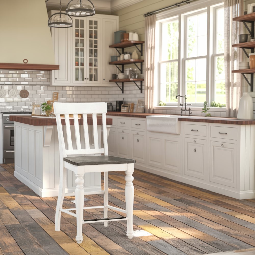 Ivory and Dark Oak Counter Height Dining Table with Chairs – Farmhouse Set for 8