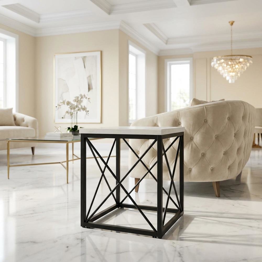 White Marble Top Square End Table with Modern Design and Sturdy Frame