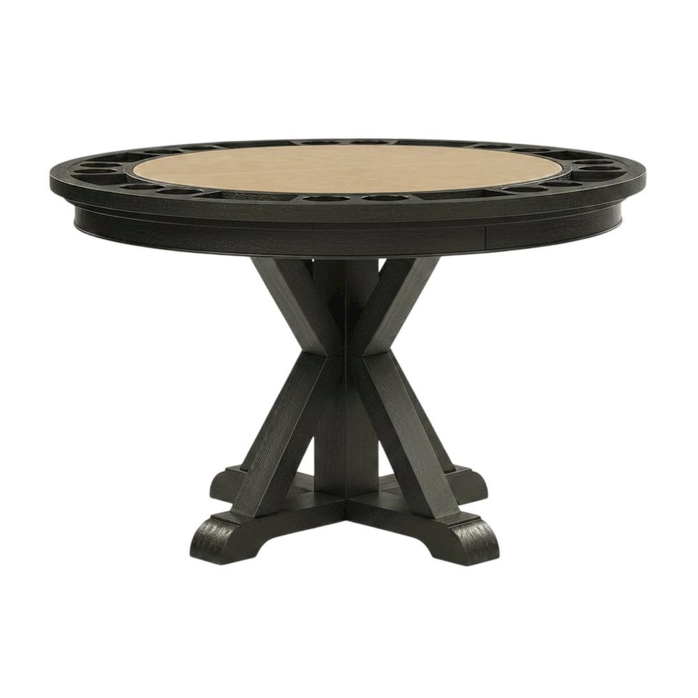 Vegan Leather Dining Table and Chairs with Reversible Game Top, Black