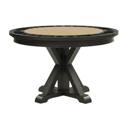 Vegan Leather Dining Table and Chairs with Reversible Game Top, Black