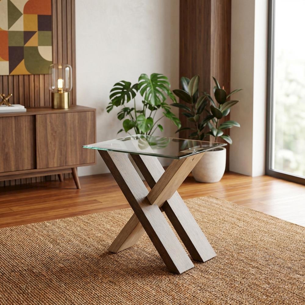 Natural Wood end Table with Deep Cherry Finish, Sturdy Design for Living Room