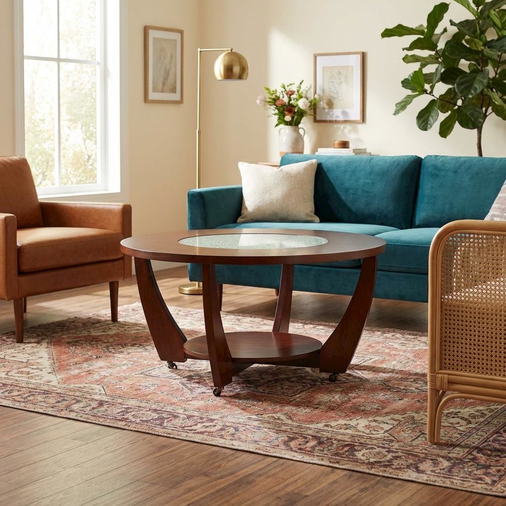 Merlot Cherry Cocktail Table with Casters and Modern Design