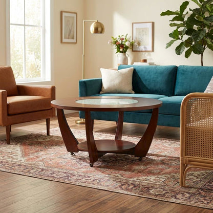 Merlot Cherry Cocktail Table with Casters and Modern Design