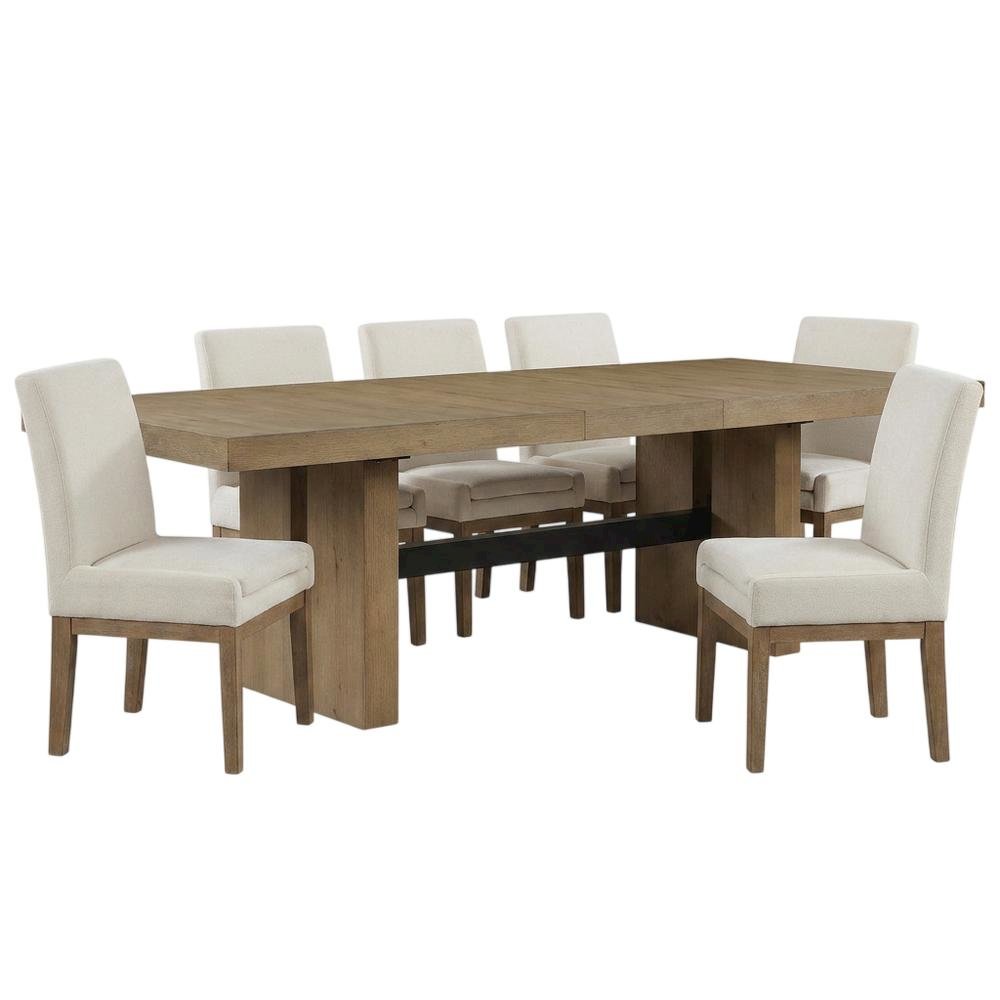 Extendable Dining Table Set for 6 with Upholstered Parsons Chairs