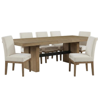 Extendable Dining Table Set for 6 with Upholstered Parsons Chairs