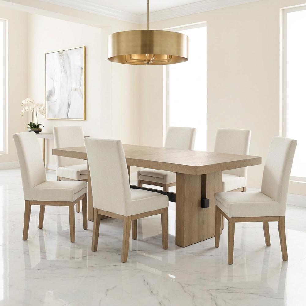 Extendable Dining Table Set for 6 with Upholstered Parsons Chairs