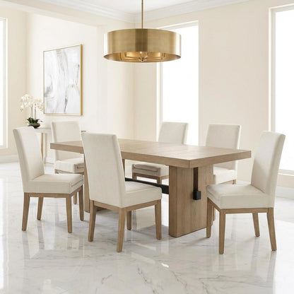 Extendable Dining Table Set for 6 with Upholstered Parsons Chairs