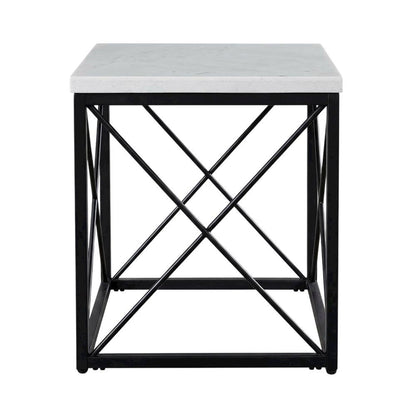White Marble Top Square End Table with Modern Design and Sturdy Frame
