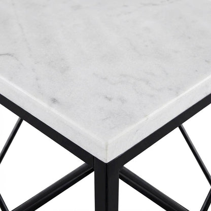 White Marble Top Square End Table with Modern Design and Sturdy Frame