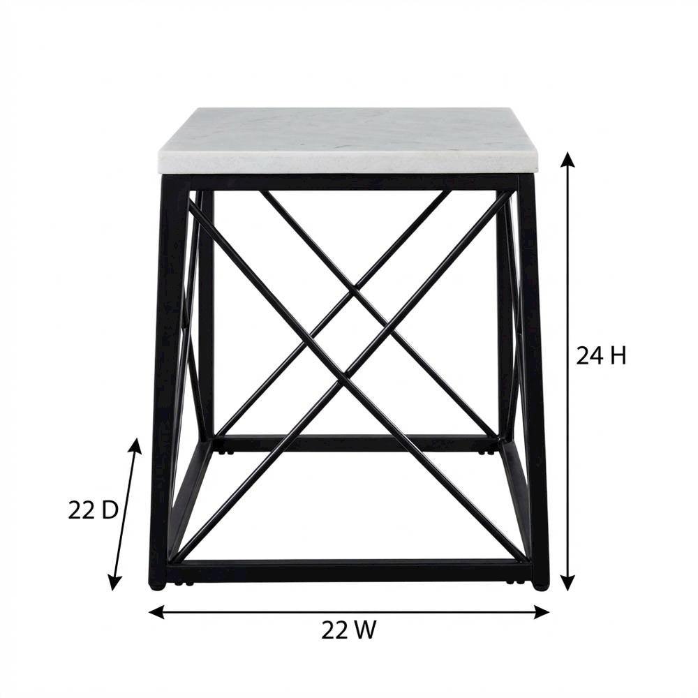 White Marble Top Square End Table with Modern Design and Sturdy Frame