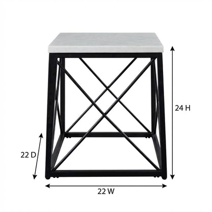 White Marble Top Square End Table with Modern Design and Sturdy Frame