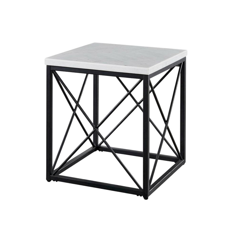 White Marble Top Square End Table with Modern Design and Sturdy Frame