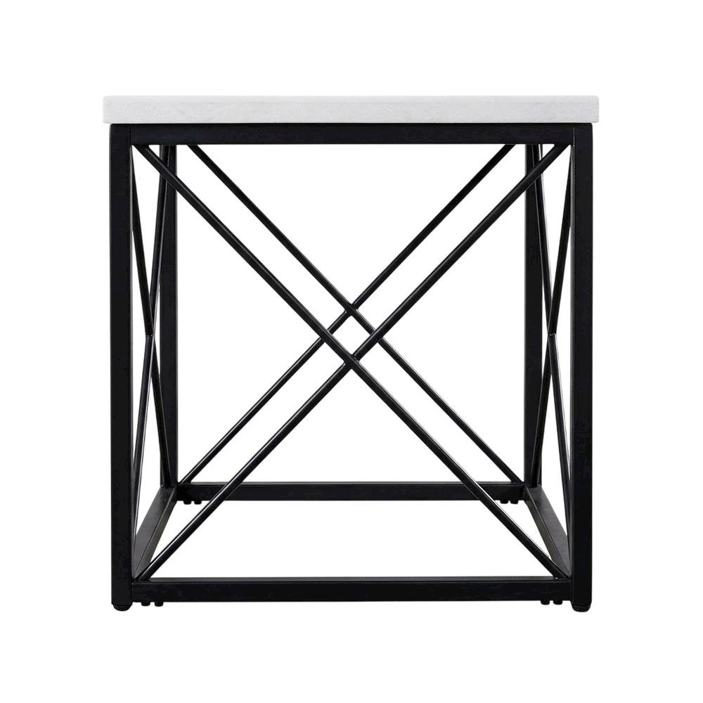 White Marble Top Square End Table with Modern Design and Sturdy Frame