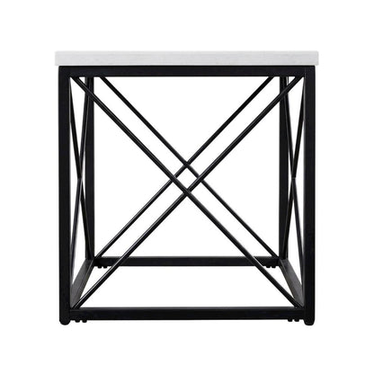 White Marble Top Square End Table with Modern Design and Sturdy Frame