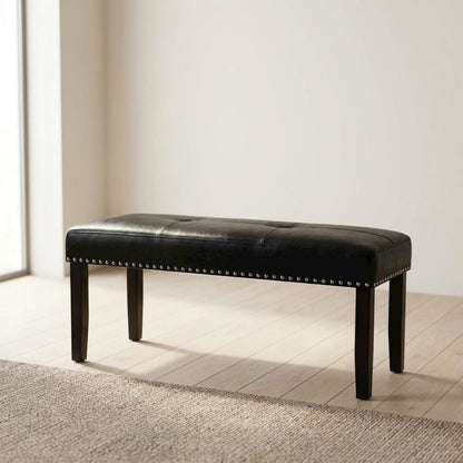 Ebony Wood Finish Dining Bench with Black Vinyl Seat, Stylish and Durable