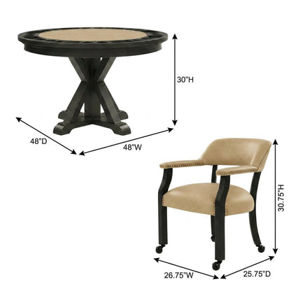 Vegan Leather Dining Table and Chairs with Reversible Game Top, Black
