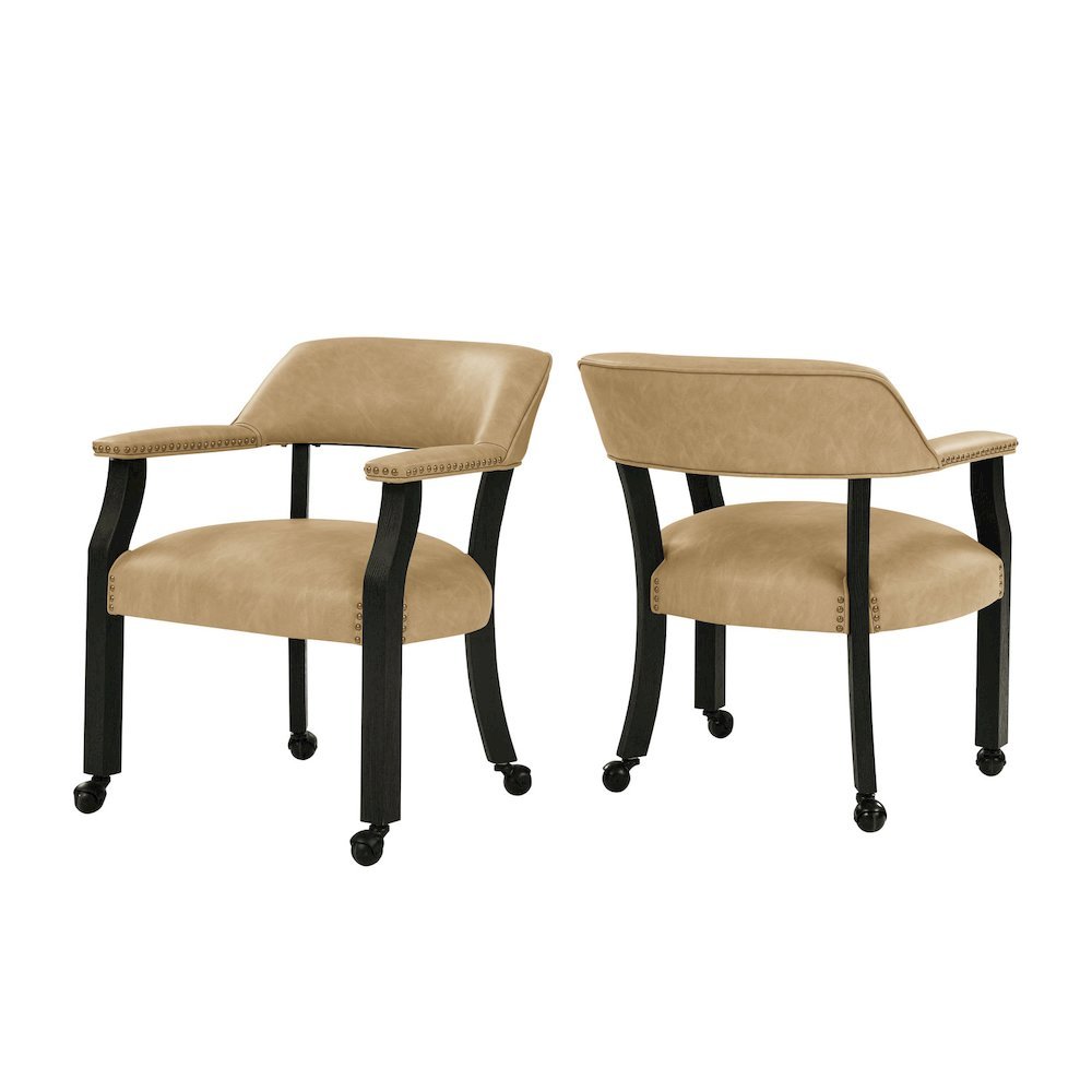 Sand Colored Captains Armchair with Rolling Casters