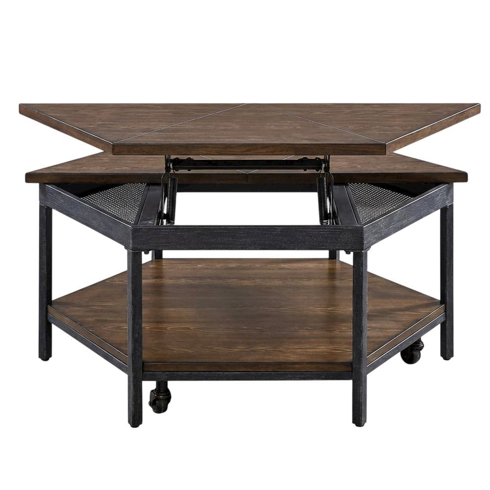 Mocha Hexagon Lift-Top Cocktail Table with Sturdy Construction and Modern Design