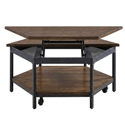 Mocha Hexagon Lift-Top Cocktail Table with Sturdy Construction and Modern Design