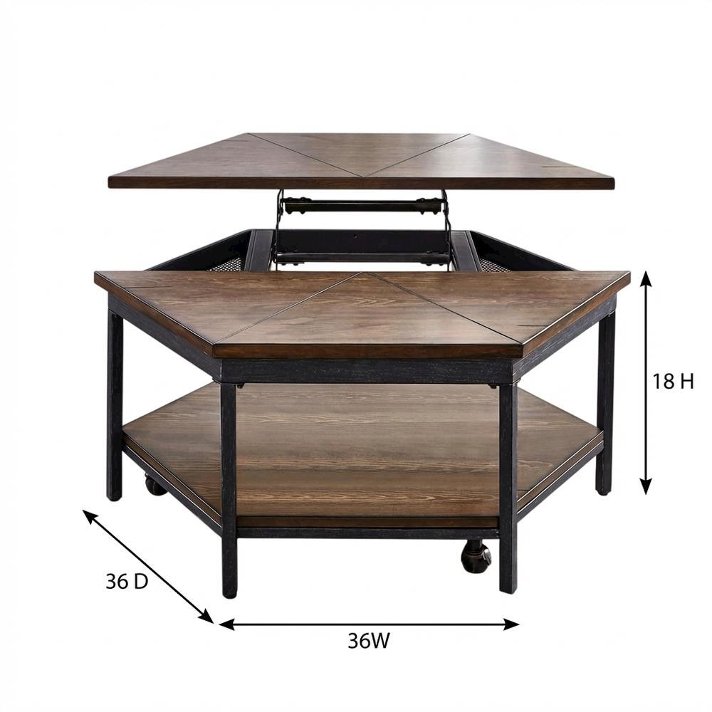 Mocha Hexagon Lift-Top Cocktail Table with Sturdy Construction and Modern Design