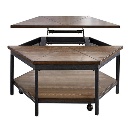 Mocha Hexagon Lift-Top Cocktail Table with Sturdy Construction and Modern Design