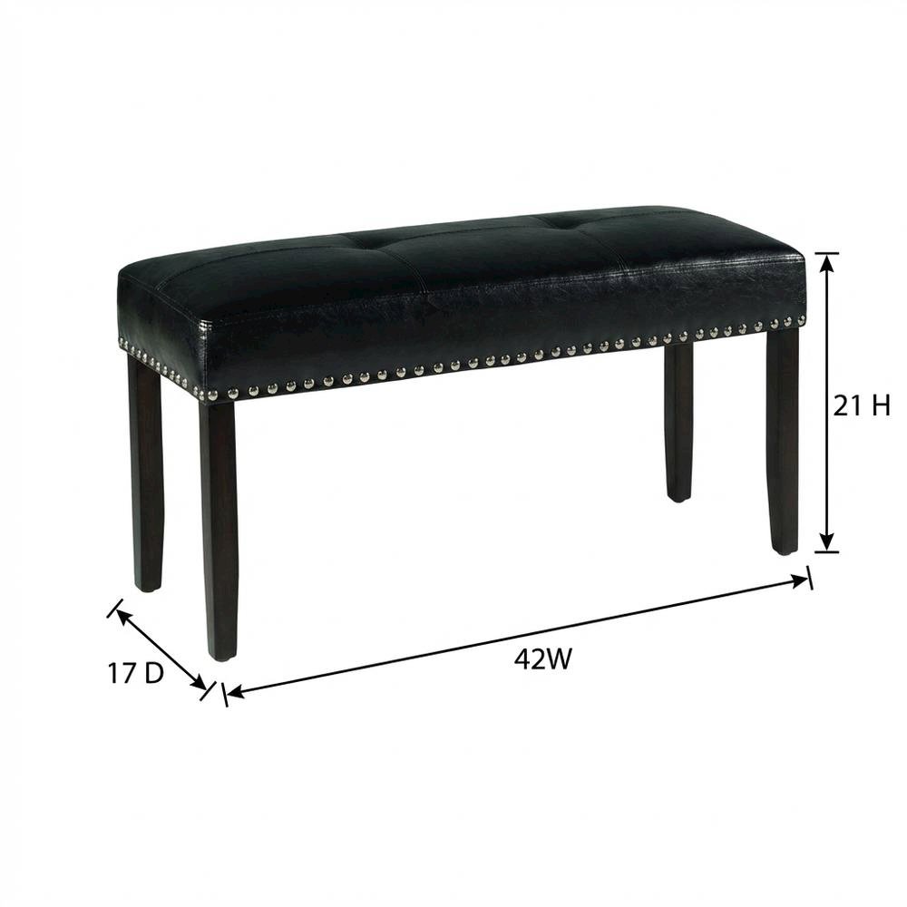 Ebony Wood Finish Dining Bench with Black Vinyl Seat, Stylish and Durable