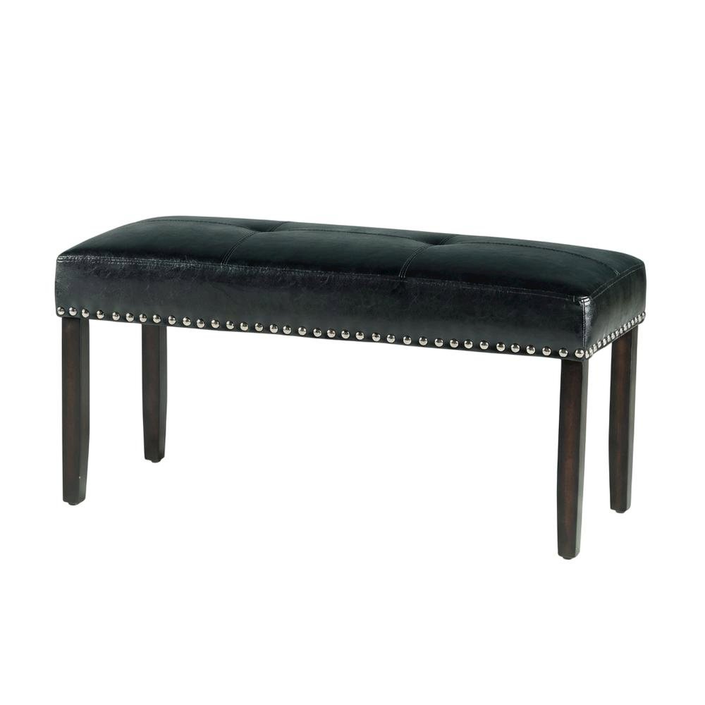 Ebony Wood Finish Dining Bench with Black Vinyl Seat, Stylish and Durable