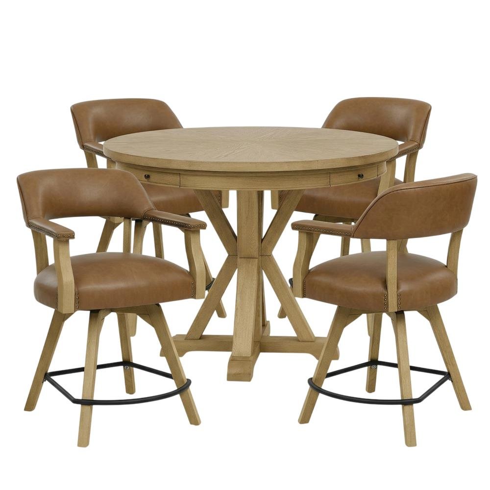 Faux Leather Counter Dining Set with Game Top, Poker Gaming Table and Chairs Set