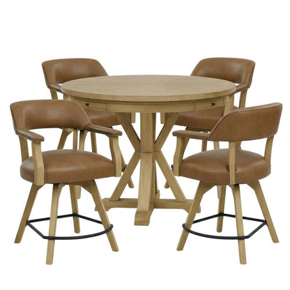 Faux Leather Counter Dining Set with Game Top, Poker Gaming Table and Chairs Set