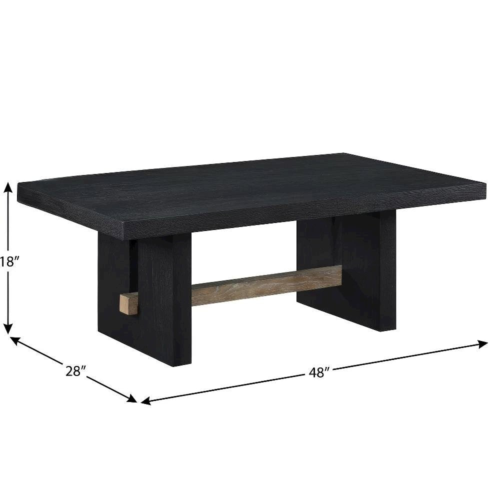 Black Coffee Table with MDF, Rubberwood and Iron Frame, Single Piece