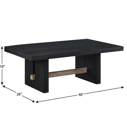 Black Coffee Table with MDF, Rubberwood and Iron Frame, Single Piece