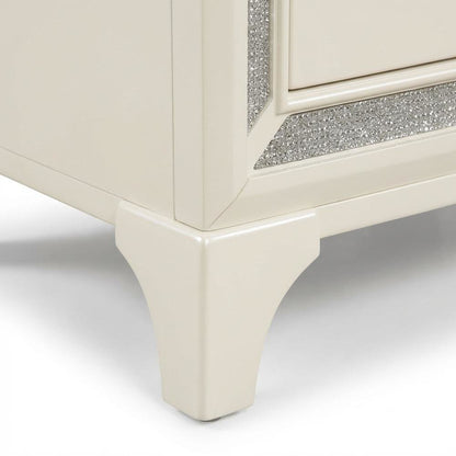 Pearl Finish Nightstand with Elegant Illuminating Design for Bedroom