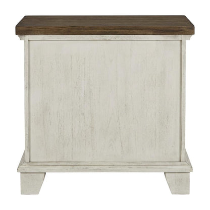 Rustic Ivory Nightstand with Two Drawers and Warm Finish for Bedroom