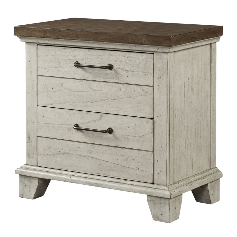 Rustic Ivory Nightstand with Two Drawers and Warm Finish for Bedroom