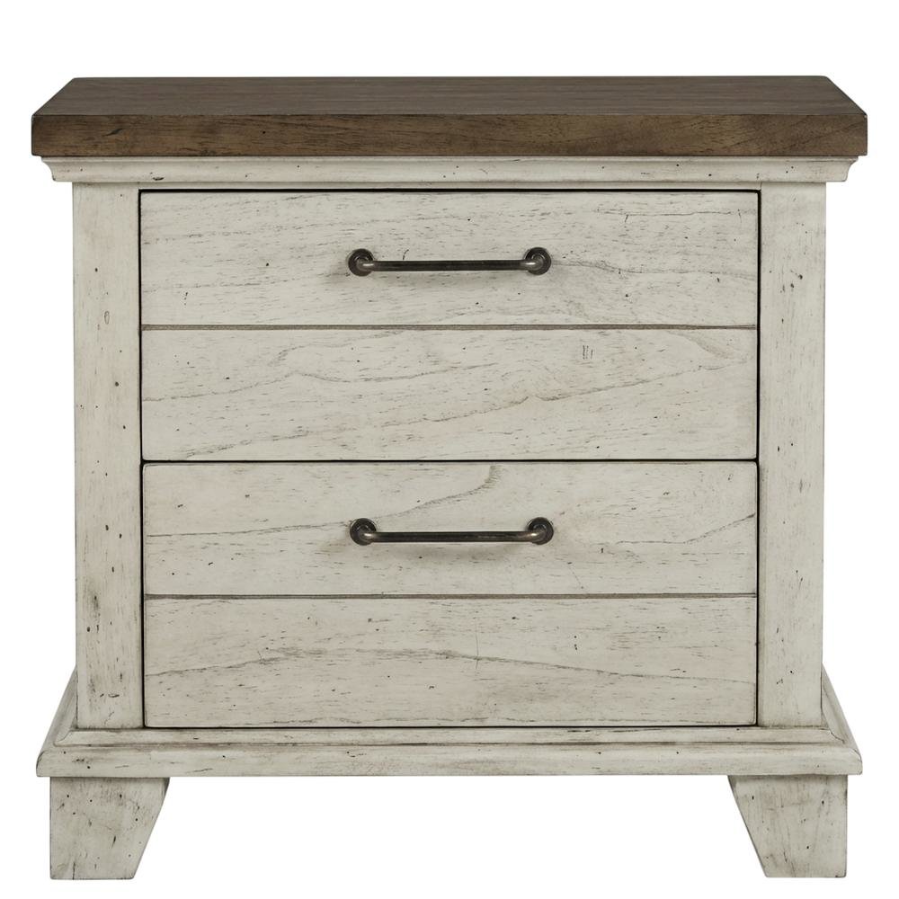Rustic Ivory Nightstand with Two Drawers and Warm Finish for Bedroom
