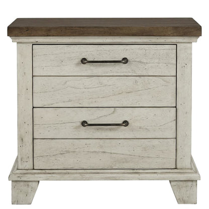 Rustic Ivory Nightstand with Two Drawers and Warm Finish for Bedroom