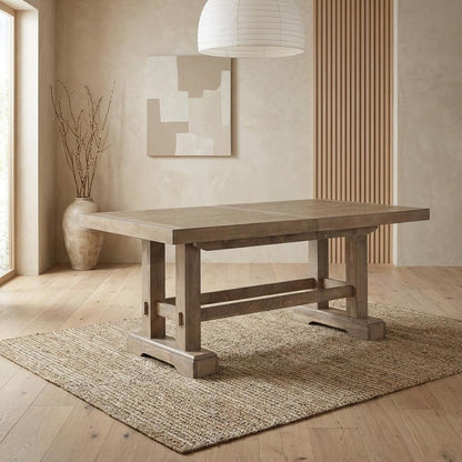 Sand Rectangular Dining Table, Double Pedestal, Extension Leaves, Seats 10