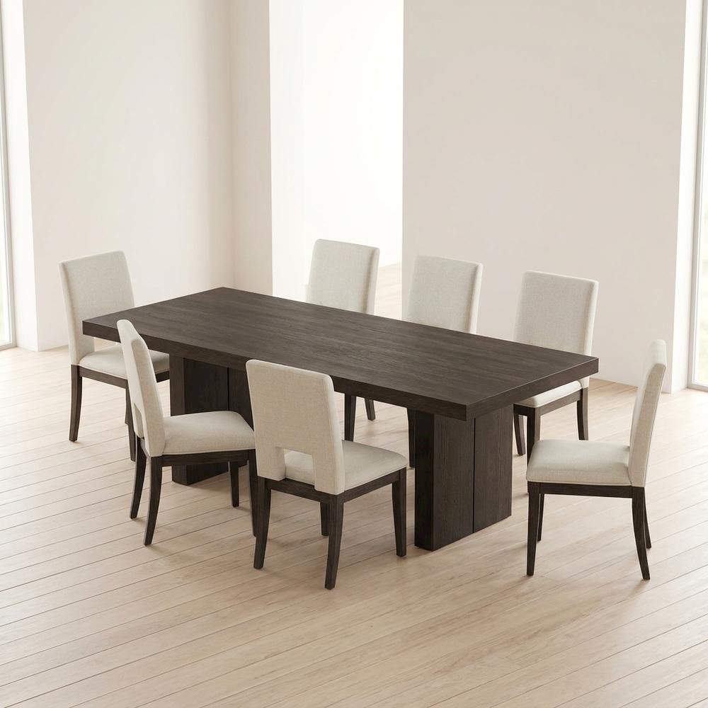 Rubberwood Extendable Dining Table and Linen-Look Upholstered Chairs Set, White