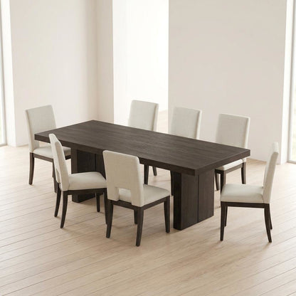Rubberwood Extendable Dining Table and Linen-Look Upholstered Chairs Set, White