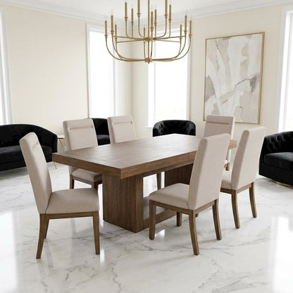 Acacia Wood Dining Table with Chairs, Kitchen Table Set for 6 Dining Room, Brown