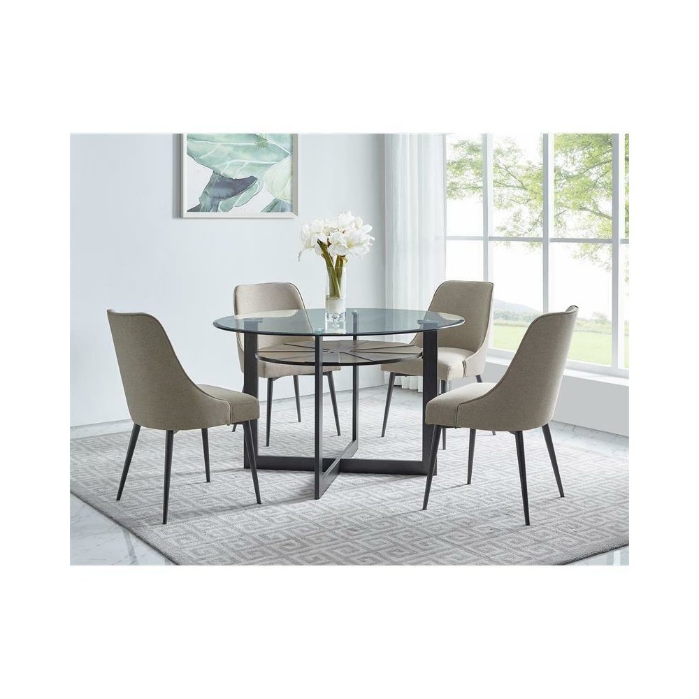 Dining Table, Glass/dark metal base/medium brown