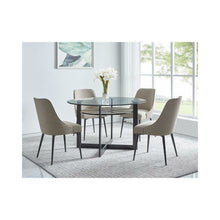 Dining Table, Glass/dark metal base/medium brown