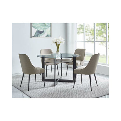 Dining Table, Glass/dark metal base/medium brown