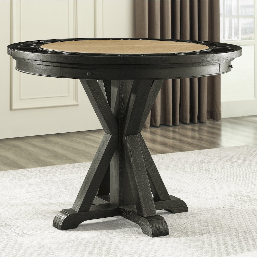 Rylie Counter Table with Game Top, Black Finish with Sand Vegan Leather