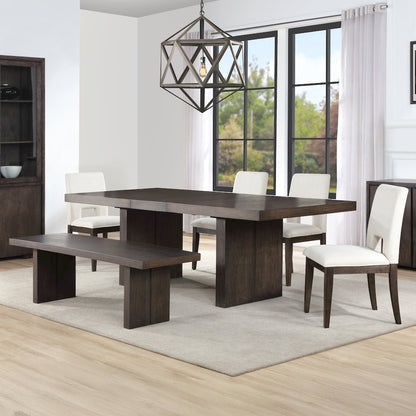 Evan 78-96-inch Dining Table w/18-inch Leaf, 4 Eggshell Chairs, Bench