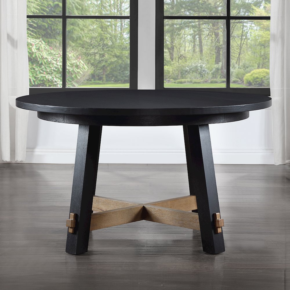 Aubrey 5-Piece 54" Round Dining Table with 4 Upholstered Parsons Chairs, Black
