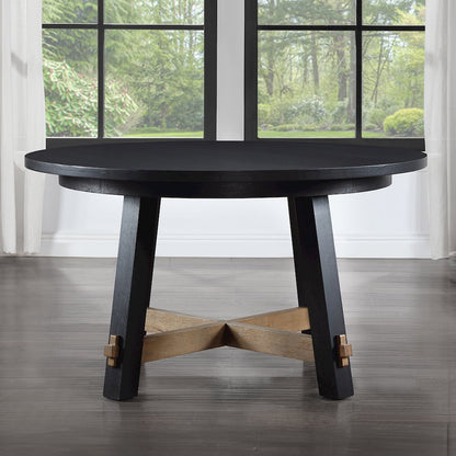 Aubrey 5-Piece 54" Round Dining Table with 4 Upholstered Parsons Chairs, Black