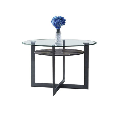 Dining Table, Glass/dark metal base/medium brown