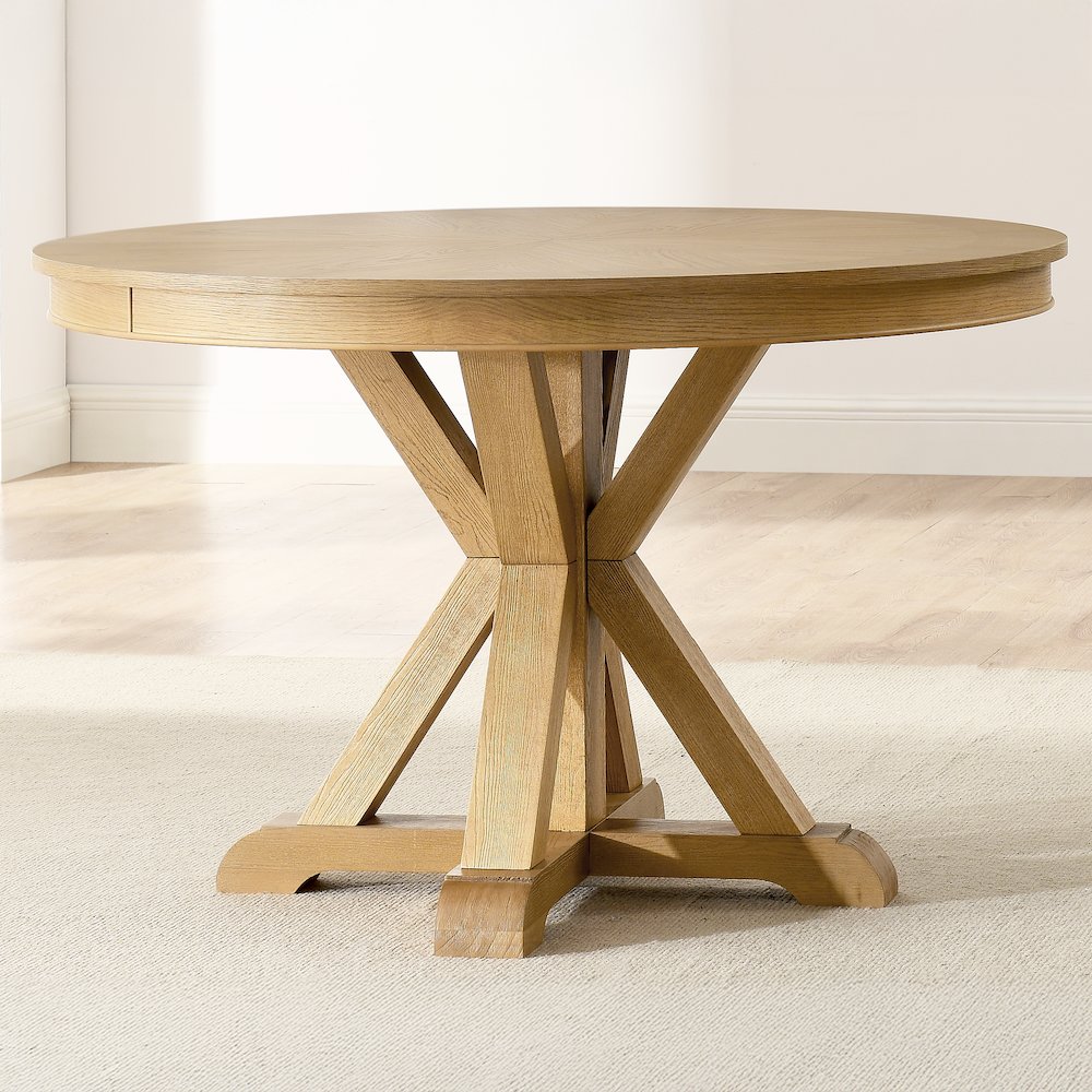 Rylie Dining Table & 4 Captains Chairs, Natural Finish, Camel Vegan Leather